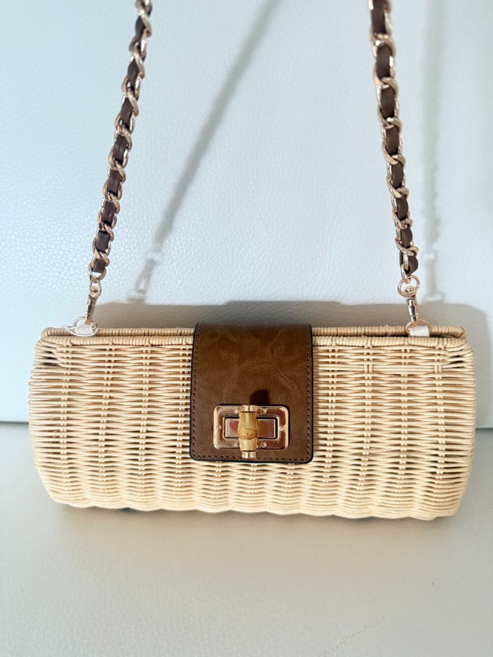 NWT TOMMY BAHAMA WOVEN WICKER SHOULDER BAG CLUTCH PURSE TAN BROWN